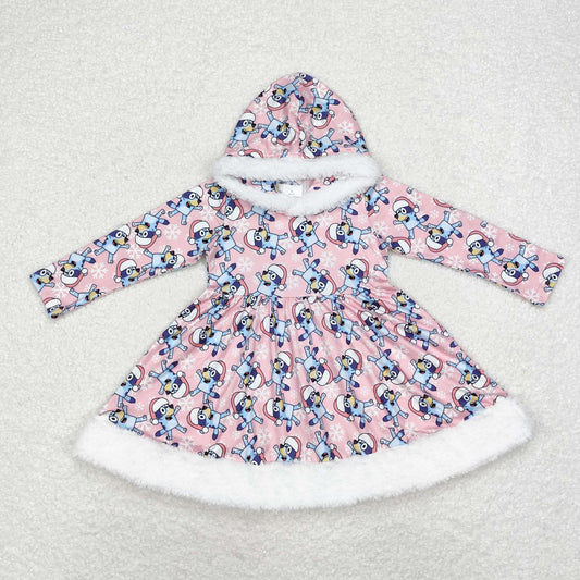 Baby Girl Long Sleeves Christmas Dogs Hoodie Dress