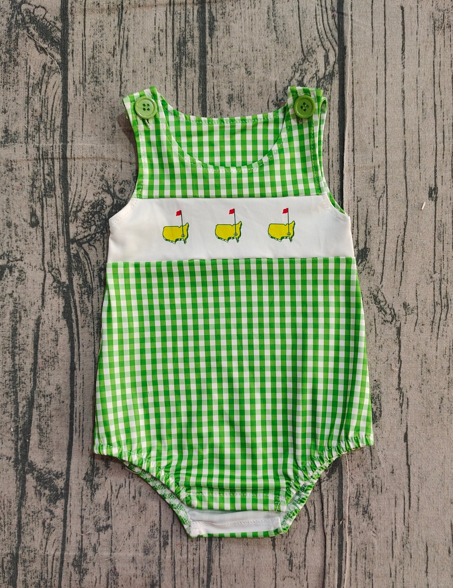 Baby Boys Sleeveless Golf Green Plaid Bubble Romper RTS