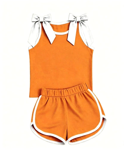 ( Moq 5 )  Custom Baby Girls Kids Bows Tops Shorts Set Clothes 7.15