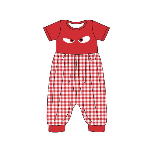 Baby Girl Short Sleeves Red Plaid Cartoon Jumpsuit