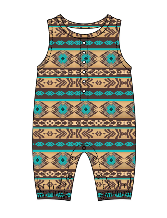 Baby Kids Toddler Sibling Western Aztec Shirt Romper Set Moq 5