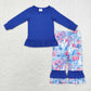 Baby Girl Blue Cotton Shirt Seaweed Boats Pants Set