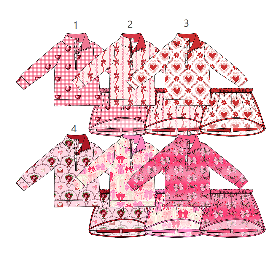 ( Moq 5 Each Style ) Sibling Baby Girls Kids Hearts Valentine Zipper Shirts Skirts Shorts Sibling Sets Clothes