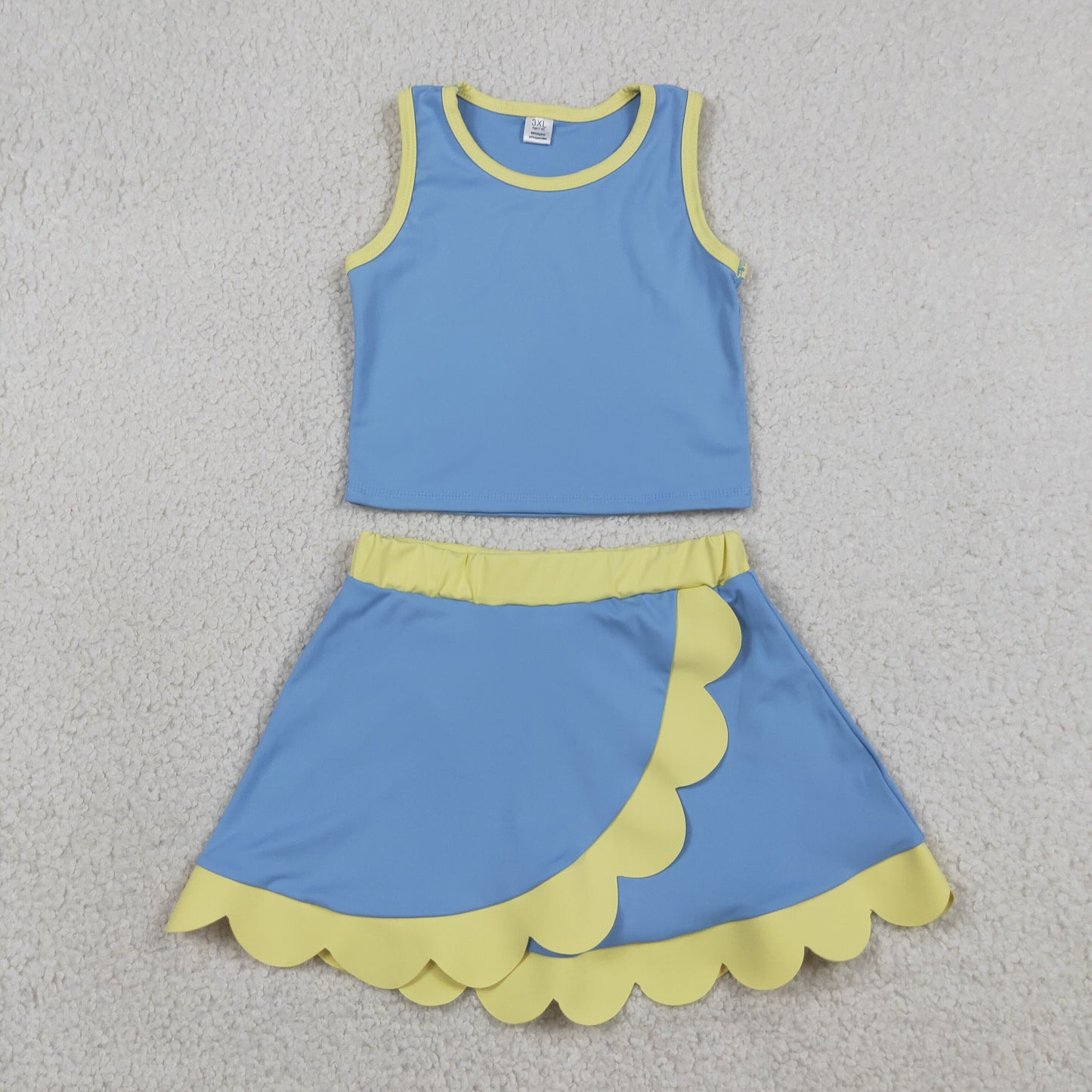 Baby Girls Kids Shirt Scallop Skirt Shorts Yoga Active Blue Yellow Set Clothes RTS