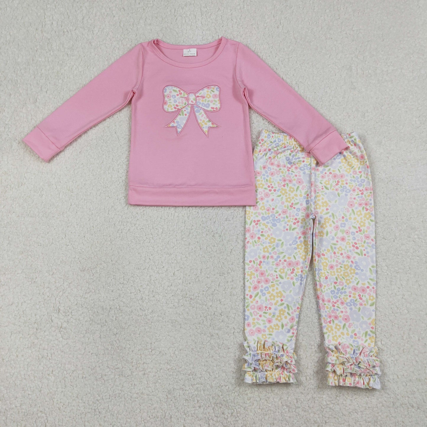 Sibling Baby Girls Kids Long Sleeves Embroidery Bow Shirts Floral Ruffle Pants Sets RTS