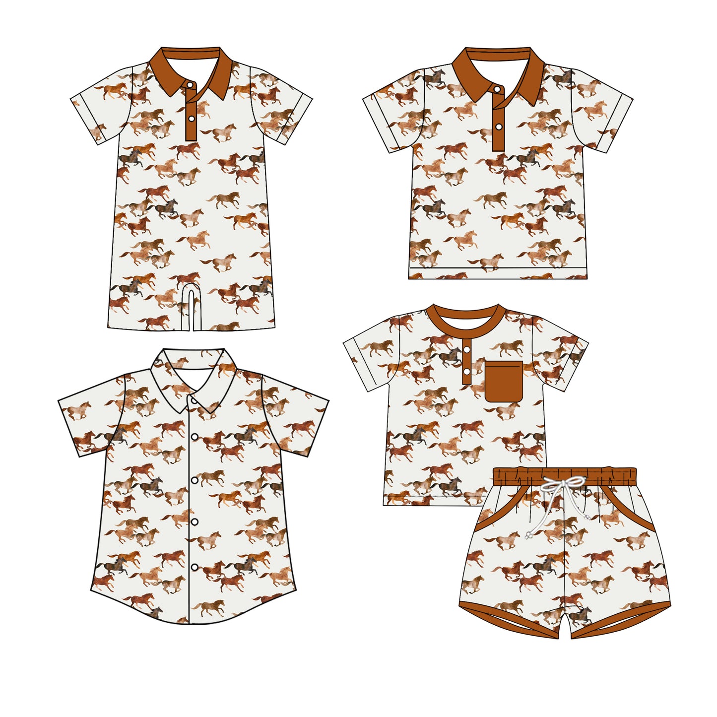 ( Moq 5 Each Style ) Sibling Baby Boys Toddler Horses Shirts Set Romper Summer Clothes