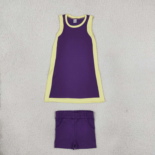 Baby Girls Kids Sleeveless Purple Tops Shorts Set Yoga Active Clothes RTS