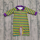 Baby Boys Infant Strips Long Sleeves Mardi Gras Buttons Romper RTS