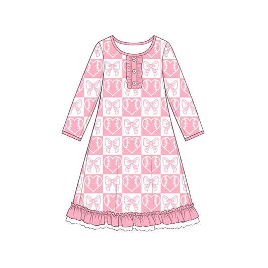 ( Moq 5 ) Preorder Baby Girls Kids Long Sleeves Bows Hearts Baseball Dress Clothes