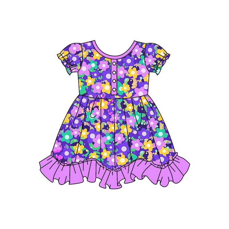 Moq 3 Pre-order GSD0683 Baby Girl Floral Purple Dress