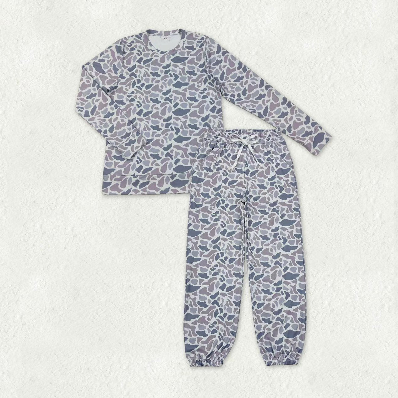 Sibling Adult Women Long Sleeves Grey Camo Shirt Pockets Yoga Active Pants Clothes Sets RTS