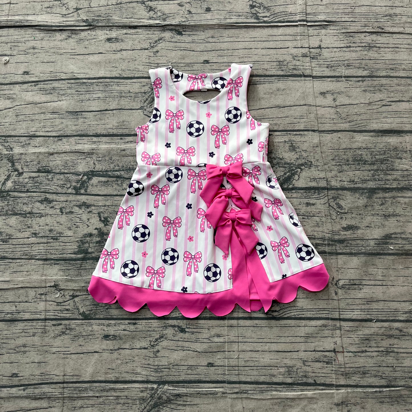 ( No moq ) Preorder Baby Girls Kids Soccer Bows Stripes Scallop Yoga Active Pink Dress