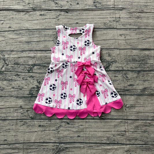 ( No moq ) Preorder Baby Girls Kids Soccer Bows Stripes Scallop Yoga Active Pink Dress
