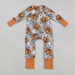 Boys Girls Toddler Long Sleeves Pumpkins Candy Corn Sibling Halloween Dress Footie Romper Set RTS