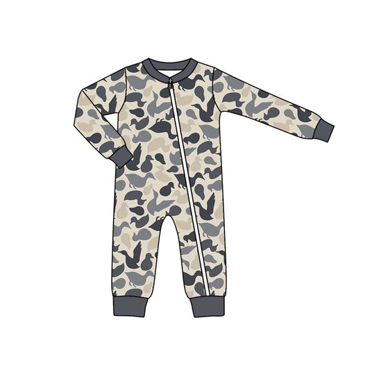 Baby Boy Grey Ducks Camo Long Sleeve Zip Romper