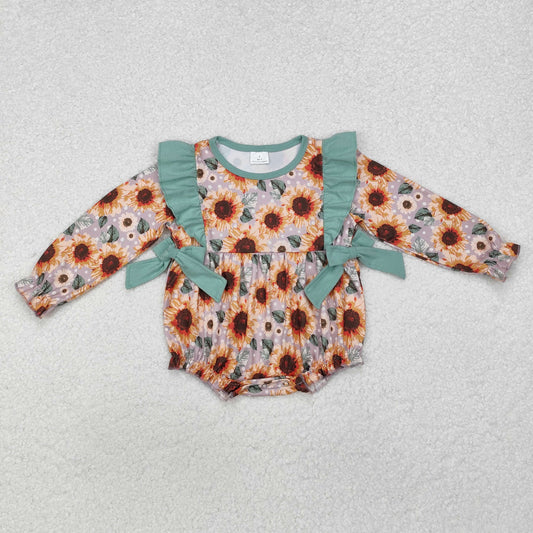 Baby Girl Long Sleeves Green Bows Flower Bubble Romper