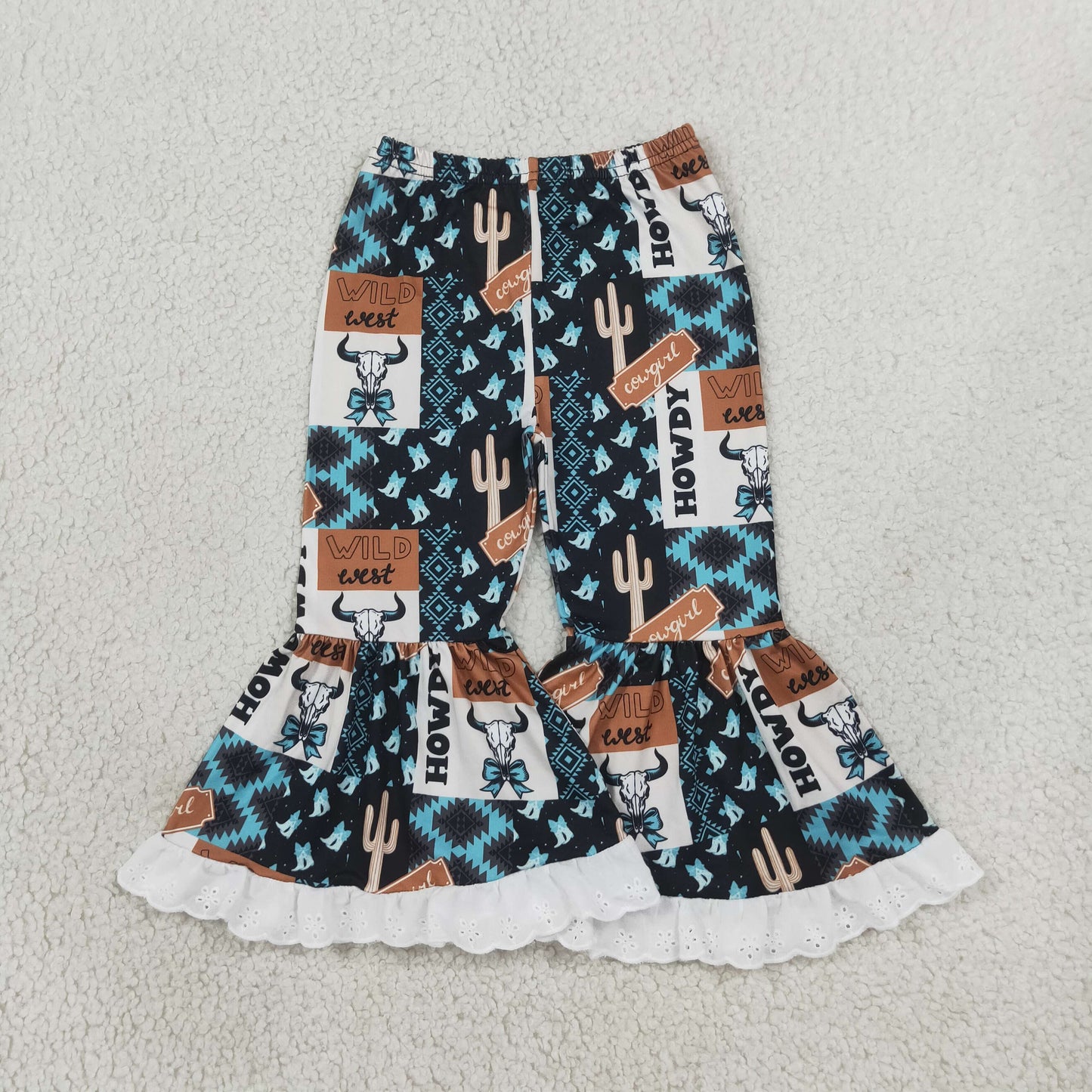 Baby Girls Kids Aztec Cow Bows Western Bell Pants