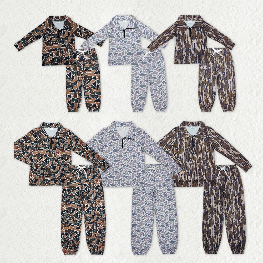 Sibling Baby Kids Adult Women Camo Zipper Pullover Pockets Pants Mama and Me Clothes Sets RTS