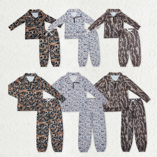 Sibling Baby Kids Adult Women Camo Zipper Pullover Pockets Pants Mama and Me Clothes Sets RTS