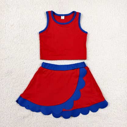 Sibling Baby Girls Kids Sleeveless Shirts Scallop Skirts Shorts Yoga Active Sets Summer Clothes RTS