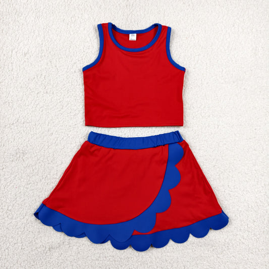 Sibling Baby Girls Kids Sleeveless Shirts Scallop Skirts Shorts Yoga Active Sets Summer Clothes RTS