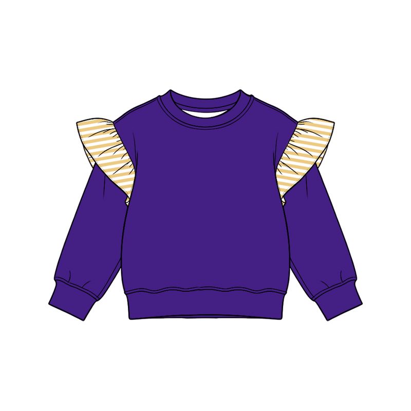 ( Moq 5 ) Preorder Baby Girls Toddler Stripes Ruffle Long Sleeves Purple Shirt Tops Clothes