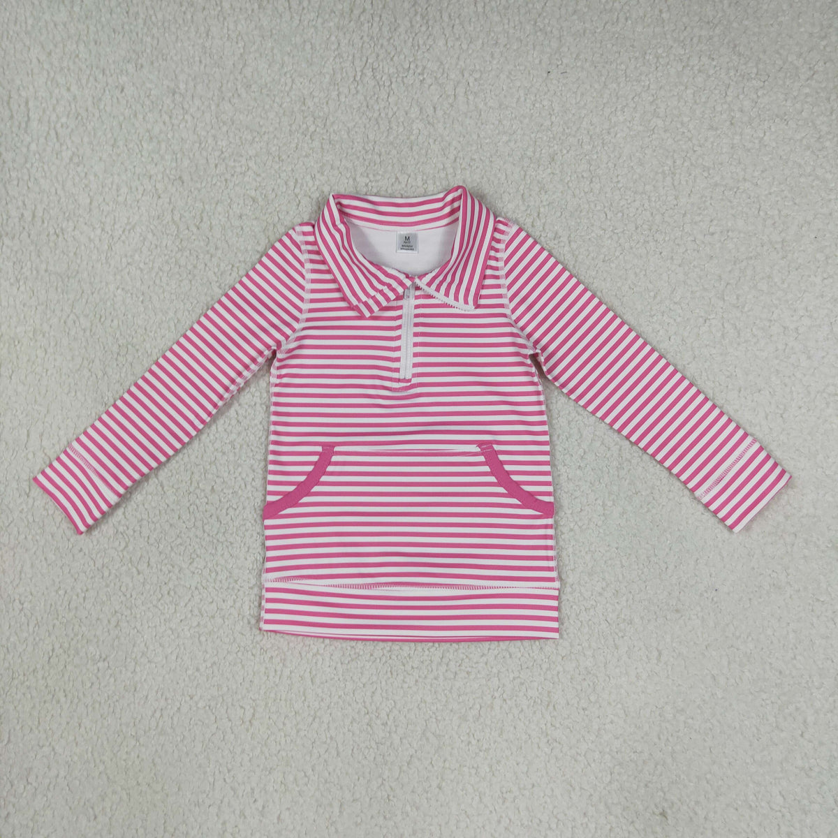 Baby Girls Kids Long Sleeves Pink Stripes Pocket Yoga Active Shirt Tops RTS