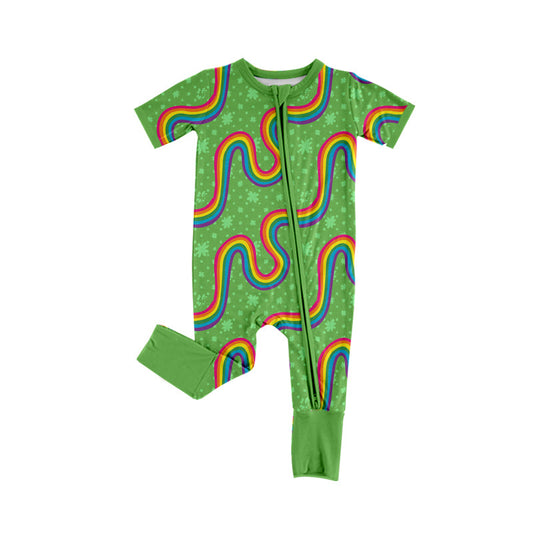 Baby Boy Short Sleeves St Patrick Rainbow Zipper Romper Moq 5