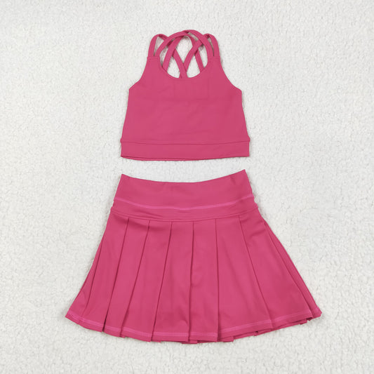 Baby Girl Hot Pink Straps Vest Tops Skort Yoga Active Set RTS