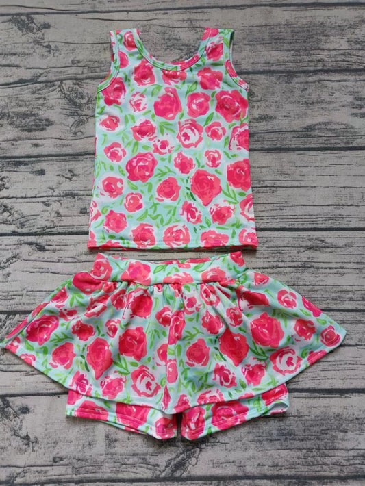 Moq 5 Baby Girl Sleeveless Flower Shirt Skirt Shorts Set