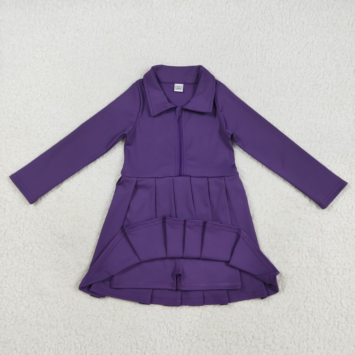 Baby Girl Long Sleeves Zipper Knee Length Yoga Active Purple Dress RTS