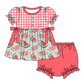 Baby Girl Short Sleeves Watermelon Plaid Sibling Romper Dress Clothes Set ( Moq 5 Each Design )11.21