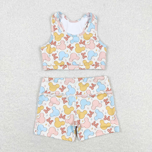 Baby Girl Racer Crop Tops Shorts Mouse Set