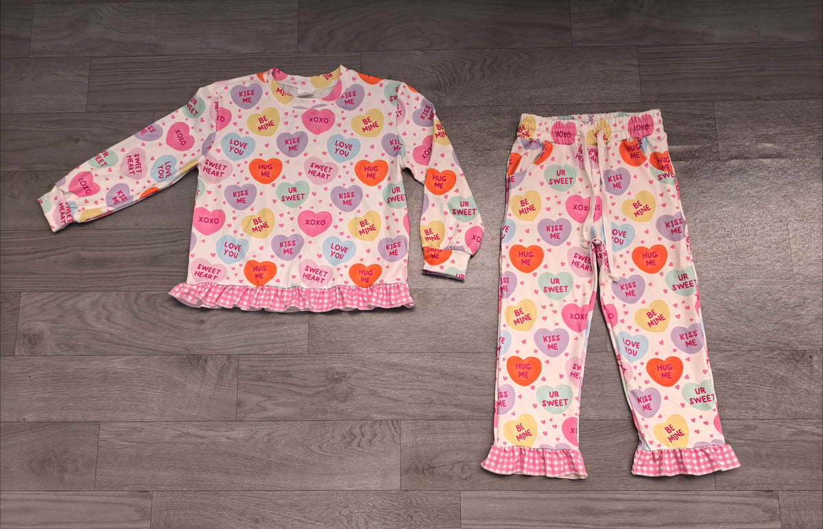 ( No moq ) Preorder Baby Girls Kids Long Sleeves Hearts Shirt Pockets Pants Valentine Set Clothes