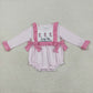 Baby Girl Infant Long Sleeves Western Boots Bows Pink Plaid Romper RTS