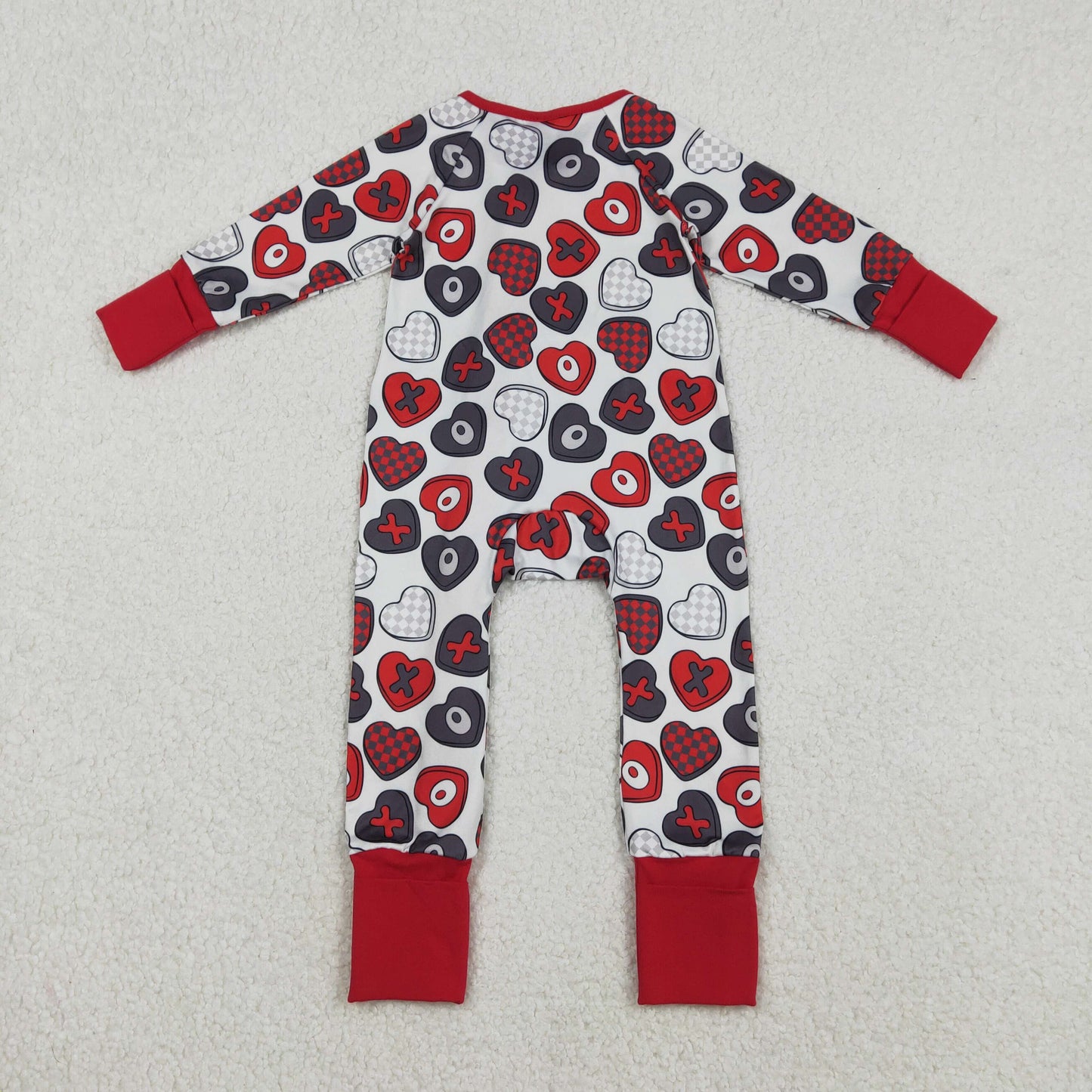 Baby Girls Long Sleevses Hearts Bows Valentine Red Zipper Sleeper Romper RTS