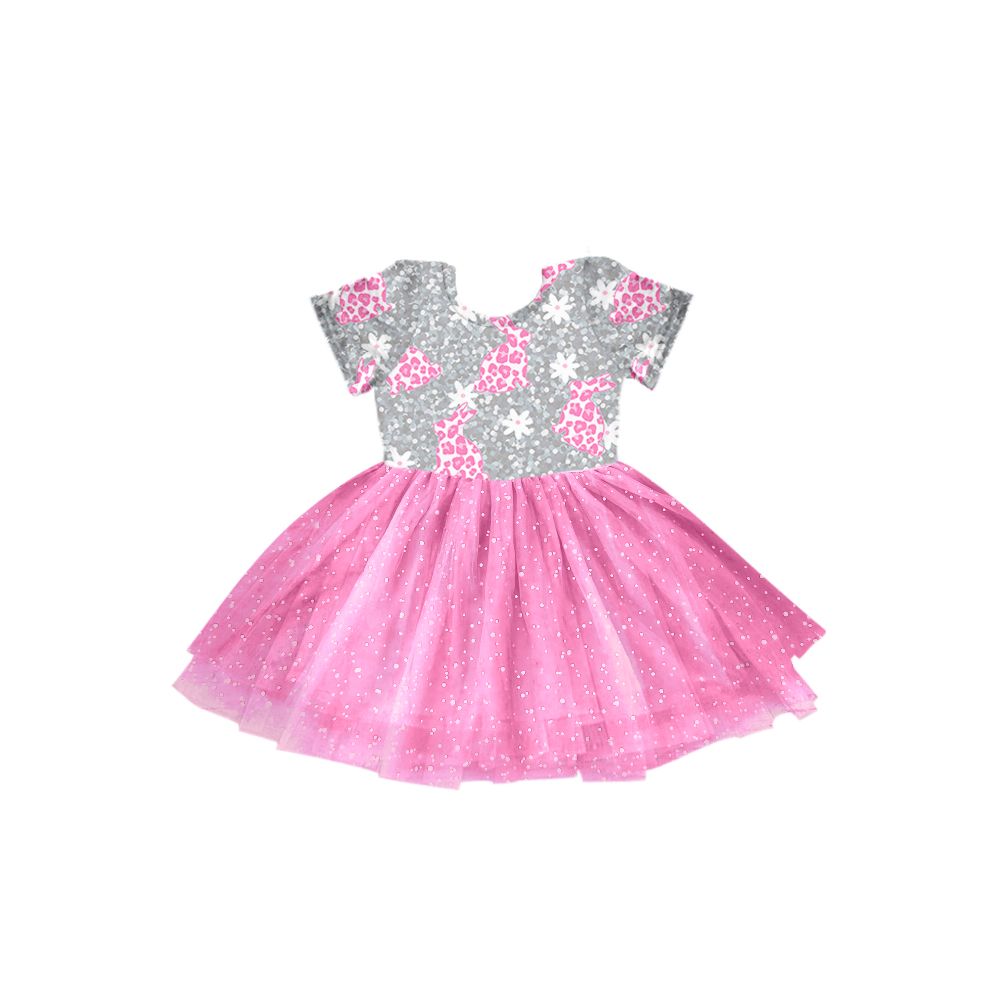 Moq 3 Pre-order GSD0650 Baby Girl Easter Leopard Rabbit Floral Tulle Dress