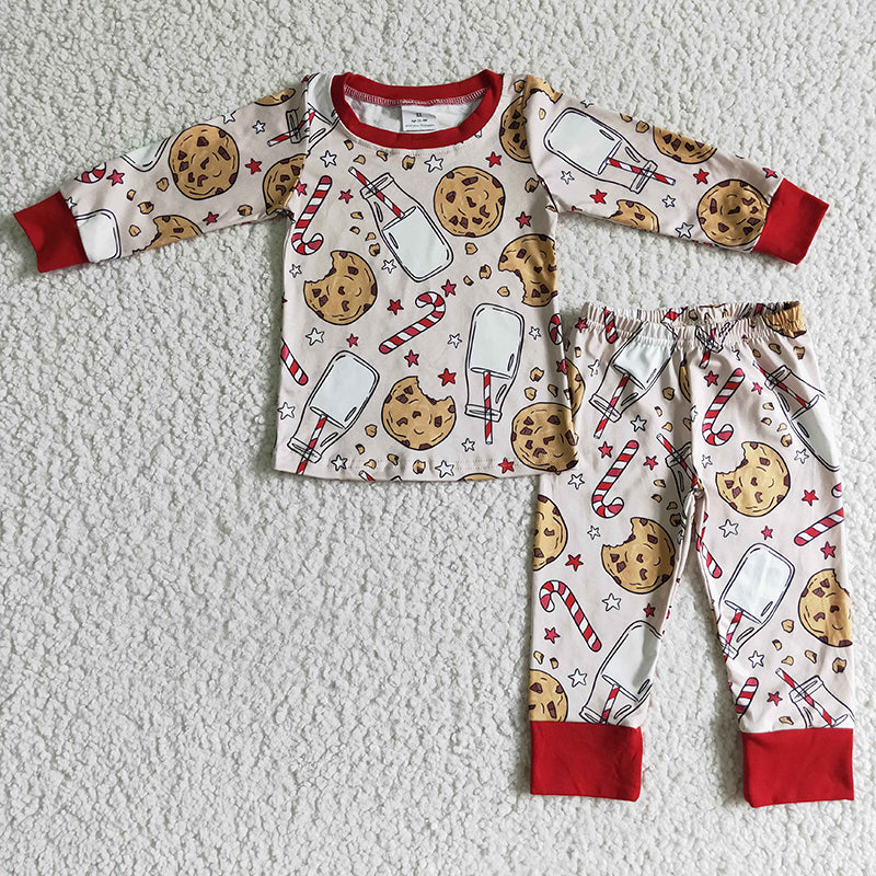 Girls Boys Long Sleeves Christmas Cookies Milk Sibling Christmas Romper Dress Pajamas Clothes RTS