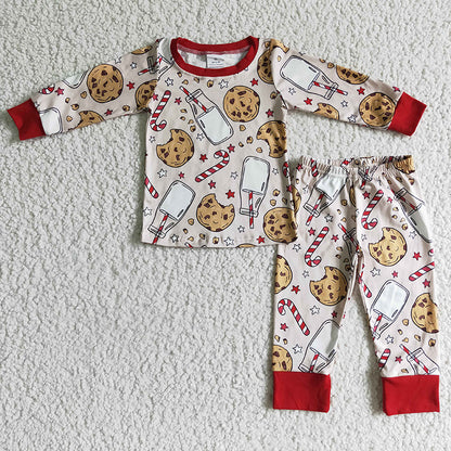 Girls Boys Long Sleeves Christmas Cookies Milk Sibling Christmas Romper Dress Pajamas Clothes RTS