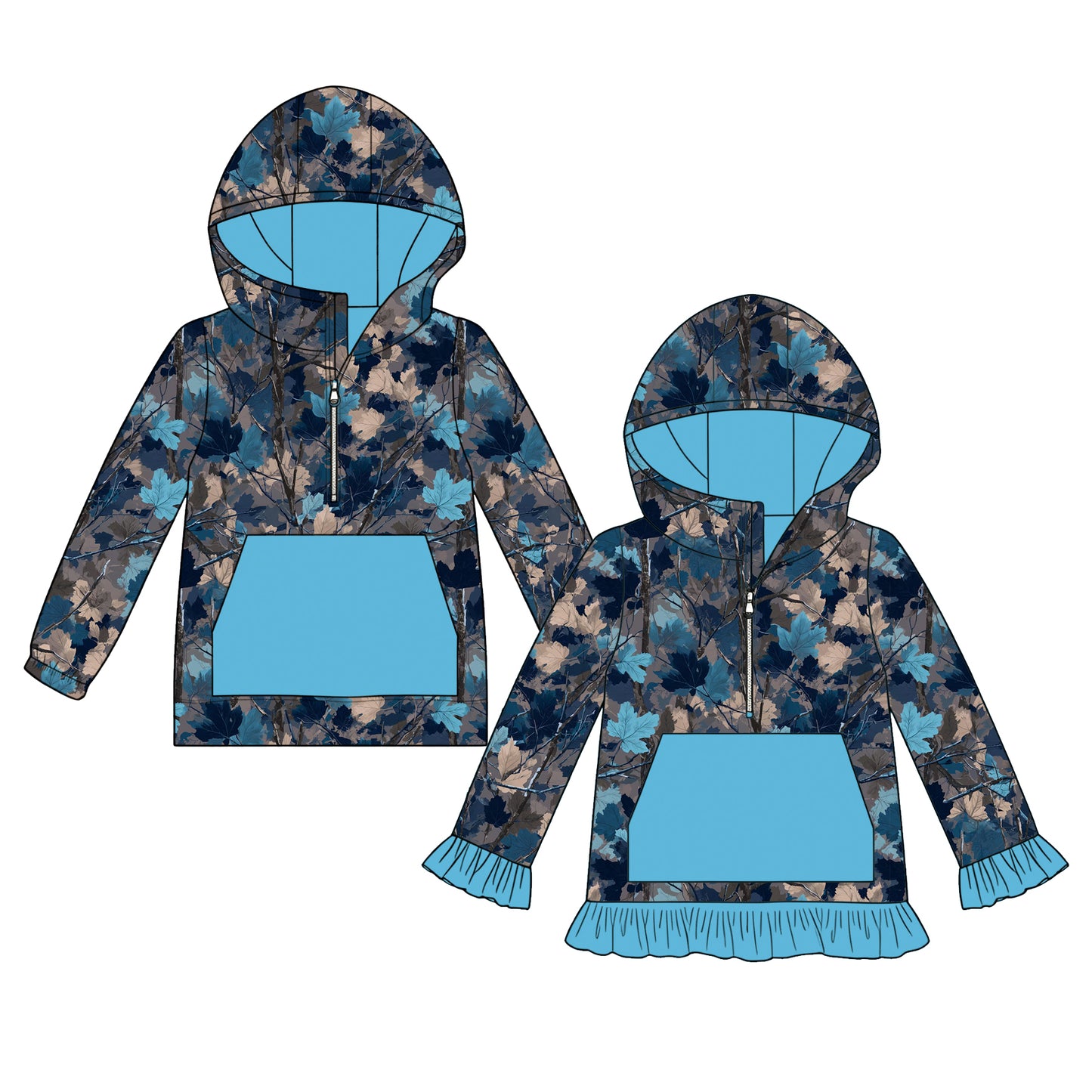 ( Moq 5 Each Style ) Sibling Baby Boys Girls Kids Blue Pockets Zipper Hoodie Pullovers Leaves Shirts Clothes
