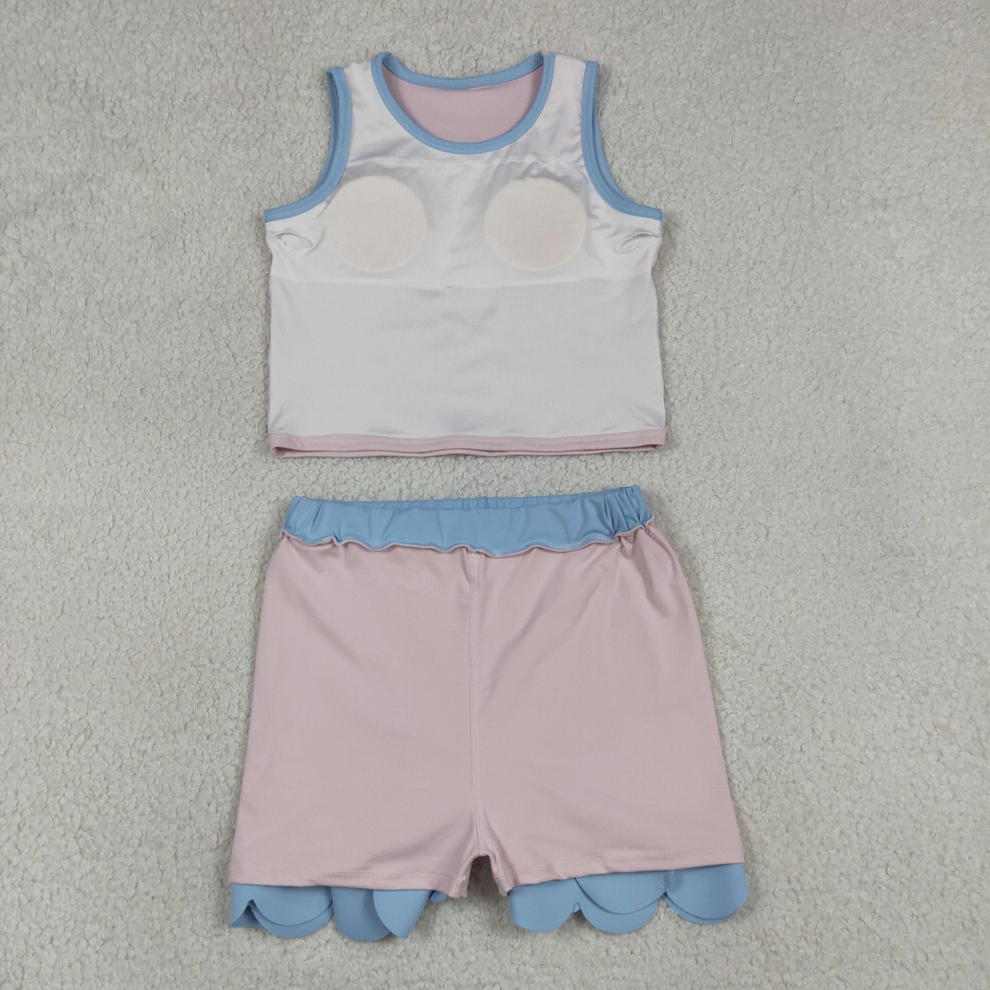 Baby Girls Kids Pink Tops Scallop Skirt Shorts Yoga Active Set Summer Clothes RTS