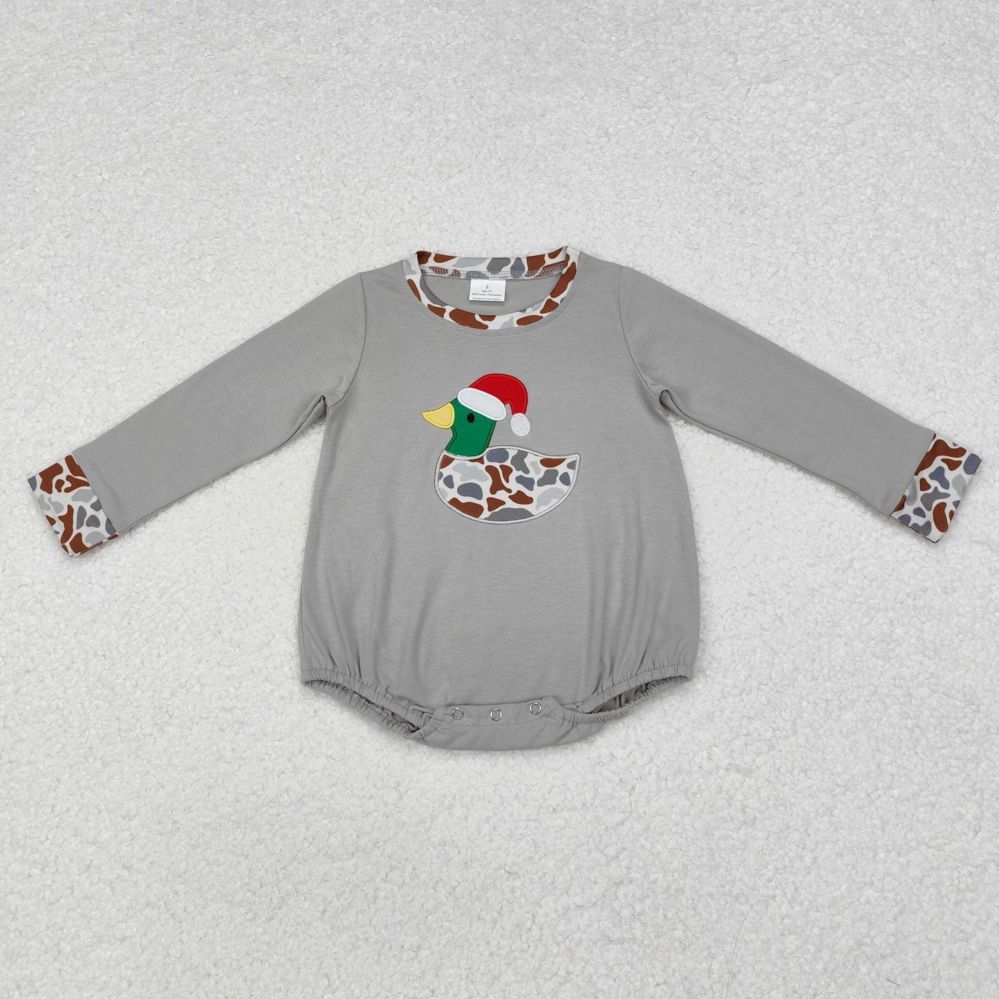 Newborn Boy Christmas Camo Embroidery Duck Bubble Romper