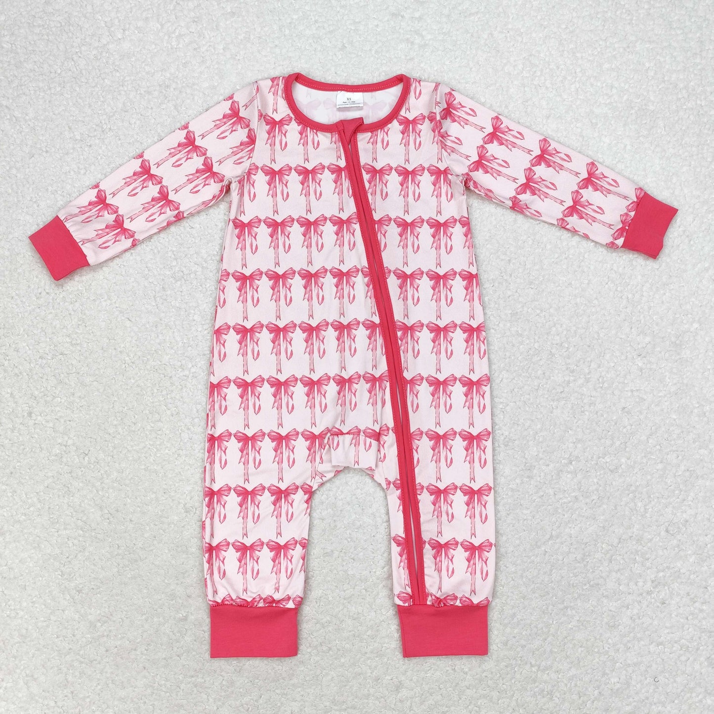 Baby Girl Pink Bows Sibling Sister Christmas Pajamas Romper Set