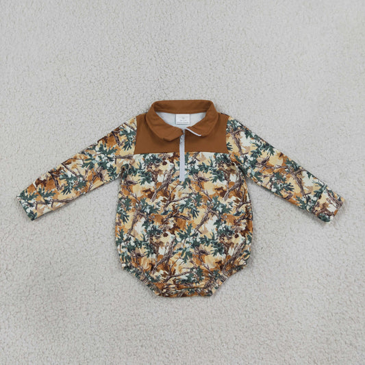 Baby Boys Infant Long Sleeves Camo Zipper Bubble Romper Clothes RTS