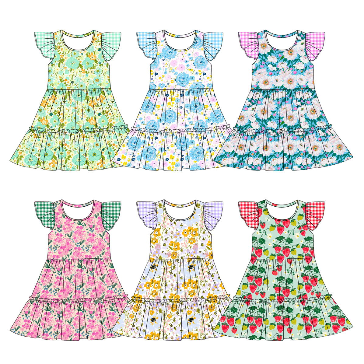 ( Moq 5 Each Style ) Sibling Baby Girls Short Sleeves Flower Knee Length Dresses