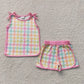Baby Girl Kids Pink Bows Sleeveless Plaid Tops Shorts Set Summer Clothes RTS