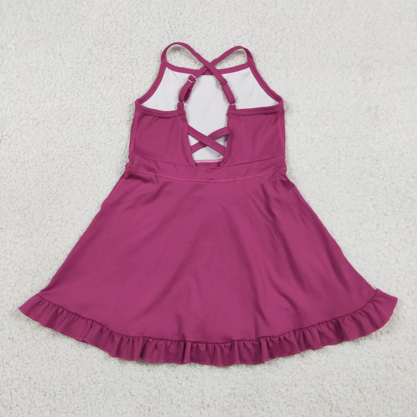 Baby Girls Kids Straps Yoga Active Purple Ruffle Knee Length Dress RTS