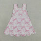 Baby Girls Kids Sleeveless Pink Bows Floral Scallop Yoga Knee Length Dress RTS