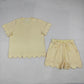 Adult Women Yellow Short Sleeves Scallop Shirt Shorts Pajamas Clothes Set RTS