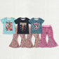 Sibling Baby Girls Kids Short Sleeves Western Shirts Sequins Bell Pants Sets Clothes RTS